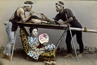 Japanese Woman Seated in Kago, Traveling Chair, circa 1860