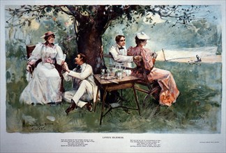 Two Couples Seated Under Tree, Love's Idleness, W. Granville-Smith, Painting, 1894