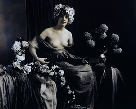 Seated Woman Surrounded by Flowers, American Glamour, circa 1913