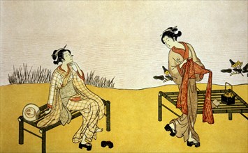 Two Japanese Women by a Stream, Suzuki Harunobu, Woodblock Print, 1765