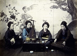 Four Japanese Women with Musical Instruments: Koto, Biwa and Samisen, circa 1880