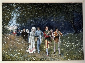 Wedding Procession in the Middle Ages, Adrien Moreau, Painting, 1895