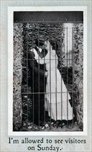 Couple Kissing Behind Bars, I'm allowed to See Visitors on Sunday, Postcard, circa 1910
