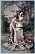 Two Nude Women in Garden, 19th Century