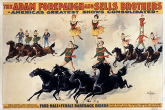 Acrobats Riding Horses, Forepaugh & Sells Bros. Circus, Poster, circa 1899
