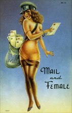 Sexy Woman Dressed as a Postman, Mail & Female, Pin-Up Card, 1940's