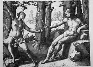 Adam and Eve, Copperplate Engraving by Lucas van Leyden