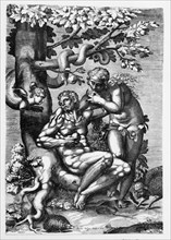 Adam, Eve and the Serpent, Engraving by Giacomo Balegio, 1587