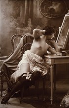 Nude Women Seated and Looking into Mirror, circa early 1900's
