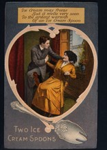 Romantic Couple, Two Ice Cream Spoons, Postcard, circa 1914