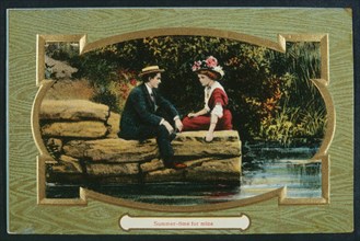 Couple Seated Near Waters Edge, Summertime For Mine, Postcard, circa 1910