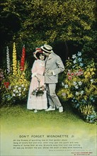 Romantic Couple Standing in Garden, Postcard, 1909