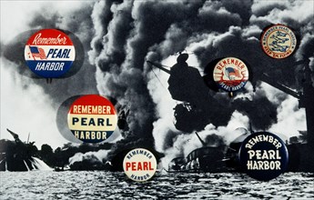 "Remember Pearl Harbor" December 7, 1941, Button on Top of USS Arizona Afire