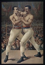 Charlie Mitchell vs. James Corbett Boxing Match, Jacksonville, Florida, USA, Lithograph, 1893