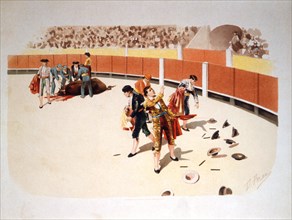 Aplausos al Matador, Bull Fighting, Chromolithograph, 1900