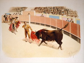 Suerte de Recibir, Bull Fighting, Chromolithograph, 1900