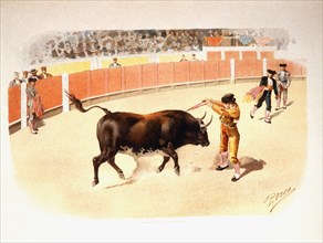 Quiebro de Banderillear, Bull Fighting, Chromolithograph, 1900