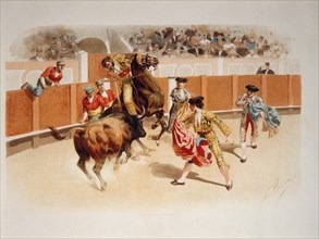 Suerte de Vara, Bull Fighting, Chromolithograph, 1900