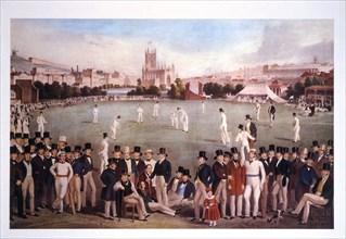 Cricket Match Between Sussex and Kent, England, Lithograph, 1900