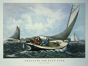 Trolling for Blue Fish, Currier & Ives, Lithograph, 1866