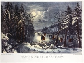 Skating Scene, "Moonlight", Currier & Ives, Lithograph, 1870