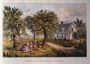 American Homestead,  Autumn, Currier & Ives, Lithograph, 1869