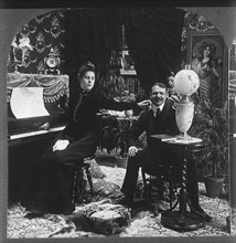 Man and Woman in Victorian Parlor, Single Image of Stereo Card, circa 1900