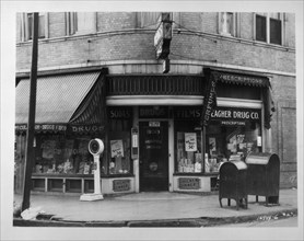 Drug Store Exterior on Street Corner, 1925