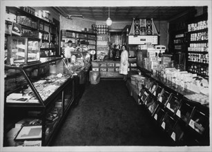 Two Employees Inside Grocery Store, Chicago, Illinois, USA, 1910