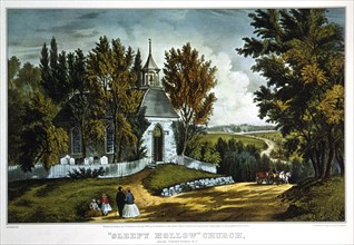 Sleepy Hollow Church, New York, USA, Currier & Ives, Lithograph, 1867