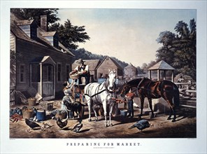 Preparing for Market, Currier & Ives, Lithograph, 1856