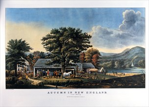 Autumn in New England, Cider Making, Currier & Ives, Lithograph, 1866