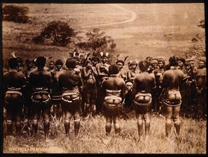Group of Zulu Warriors and Women, South Africa, circa 1890