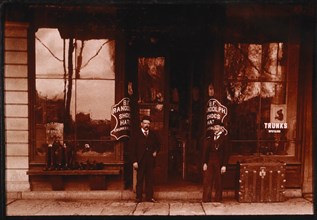 Two Men Standing in Front of Variety Store, Macomb, Illinois, USA, circa 1893