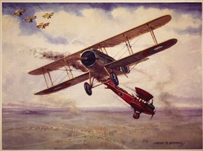 American Pilot, Captain Eddie Rickenbacker in Spad 13 Plane Downs Two German L.V.G Bi-Planes, circa 1915