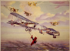 American 8th US Observation Squadron Flying De Havilland 4's Attacked by German Fokker D-7's, circa 1917