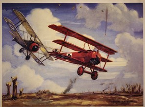 Canadian Pilot, Captain Arthur Roy Brown, in his Sopwith Camel Downing Baron Manfred von Richthofen in his Fokker Tri-Plane, April 21, 1918