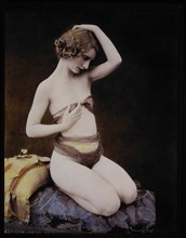 Sexy Woman Portrait, Hand-Colored Photograph, 1928