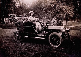 Man and Woman With Maxwell Touring Car, USA, circa 1908