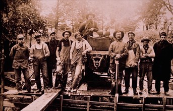 Group of Construction Workers at Building Site, circa 1900