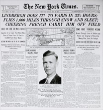New York Times Front Page, Lindbergh Does It!, May 22, 1927