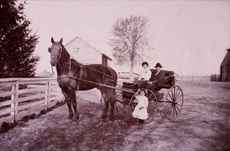 Couple and Child With Horse-Drawn Carriage, circa 1900