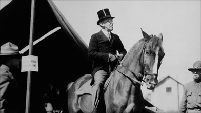 President Woodrow Wilson Visiting Army Camp on Horseback, Sea Girt, New Jersey, USA, 1917