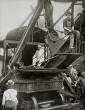 US President Theodore Roosevelt on Giant Steam Shovel at Culebra Cut During Construction of Panama Canal, 1906