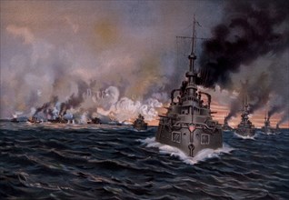 Naval Battle of Santiago Bay, Cuba, Between Spain and United States During Spanish-American War, 1898