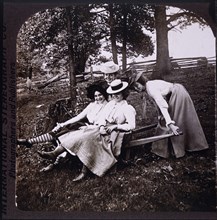 Group of Smiling Women in Wheel Barrow, Single Image of Stereo Card, circa 1905