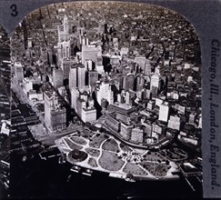 Lower Manhattan, New York City, USA, High Angle View, Single Image of Stereo Card, 1931