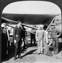 Charles Lindbergh and his Airplane, Spirit of St. Louis, Single Image of Stereo Card, 1927