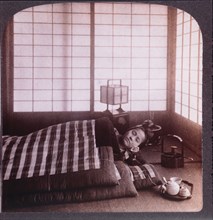 Young Woman Sleeping Between Futons, Single Image of Stereo Card, 1904