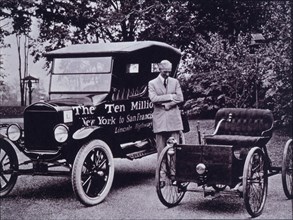 Henry Ford With his First Auto, the Quadricycle, and the Ten Millionth Ford Model T, 1933